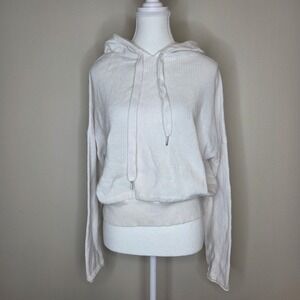 Carmar White Cotton Knit Cropped Hoodie Sweater Womens Size Small